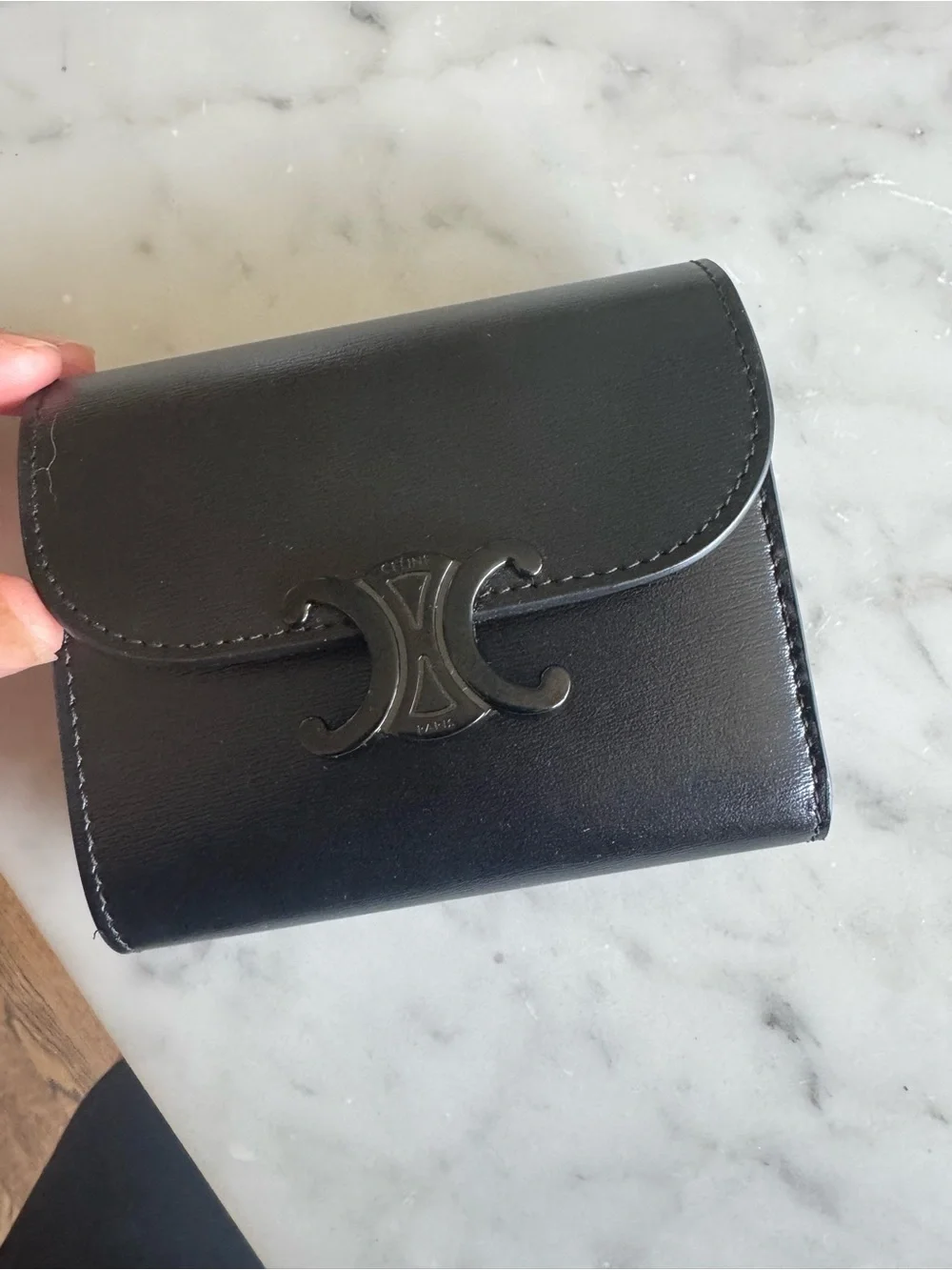 Celine Black Leather Triomphe Compact Wallet - Picture 2 of 5